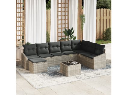 Set pohovek s polštářem 9 pcs Světle šedá polyratan