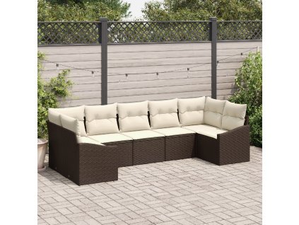 Set pohovek s polštářem 7 pcs Hnědá polyratan