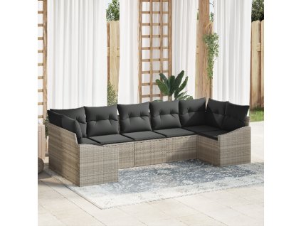 Set pohovek s polštářem 7 pcs Světle šedá polyratan