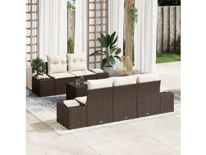 Sada zahradních pohovek s polštářem 6 pcs Hnědá polyratan