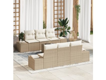 Sada zahradních pohovek s polštářem 7 pcs Béžová polyratan