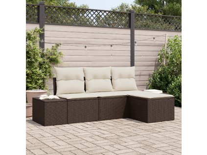 Sada zahradních pohovek s polštářem 4 pcs Hnědá polyratan