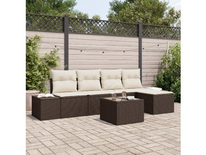 Sada zahradních pohovek s polštářem 6 pcs Hnědá polyratan