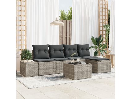 Sada zahradních pohovek s polštářem 6 pcs Světle šedá polyratan