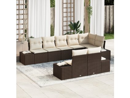 Sada zahradních pohovek 8 pcs Hnědá a krémová polyratan