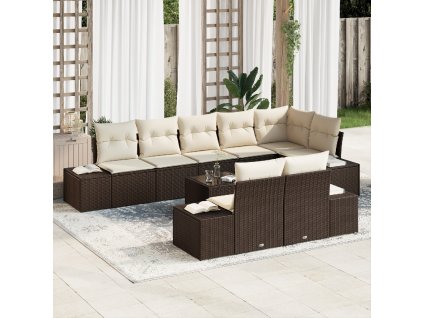 Sada zahradních pohovek 9 pcs Hnědá a krémová polyratan