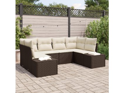 Sada zahradních pohovek s polštářem 6 pcs Hnědá polyratan