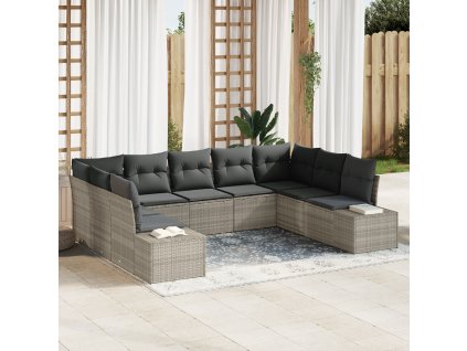 Sada zahradních pohovek s polštářem 9 pcs Světle šedá polyratan