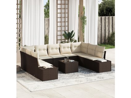 Sada zahradních pohovek s polštářem 10 pcs Hnědá polyratan