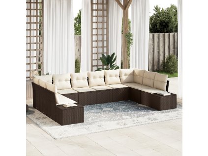 Sada zahradních pohovek s polštářem 10 pcs Hnědá polyratan