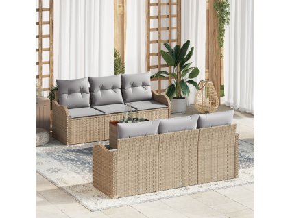 Sada zahradních pohovek 7 pcs Béžová Poly ratan