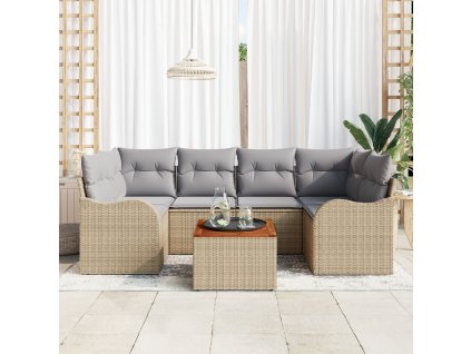 Sada zahradních pohovek 7 pcs Béžová Poly ratan