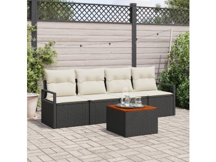 Sada zahradních pohovek s polštářem 5 pcs Černá Poly ratan