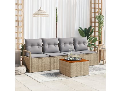 Sada zahradních pohovek s polštářem 5 pcs Béžová Poly ratan