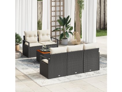 Sada zahradních pohovek s polštářem 6 pcs Černá Poly ratan