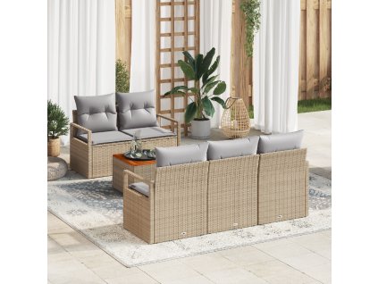 Sada zahradních pohovek s polštářem 6 pcs Béžová Poly ratan