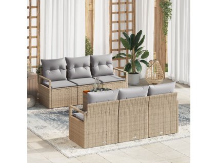 Sada zahradních pohovek s polštářem 7 pcs Béžová Poly ratan