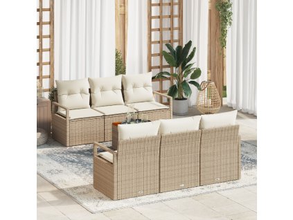 Sada zahradních pohovek s polštářem 7 pcs Béžová Poly ratan