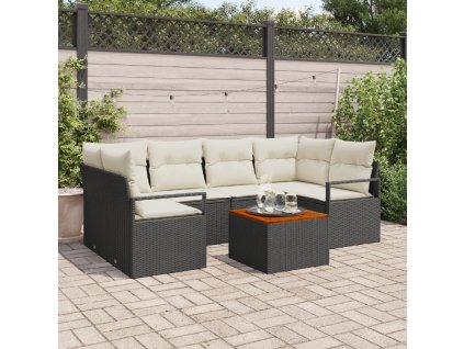 Sada zahradních pohovek s polštářem 7 pcs Černá Poly ratan