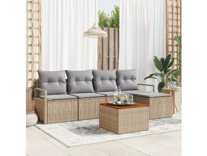 Sada zahradních pohovek s polštářem 6 pcs Béžová Poly ratan