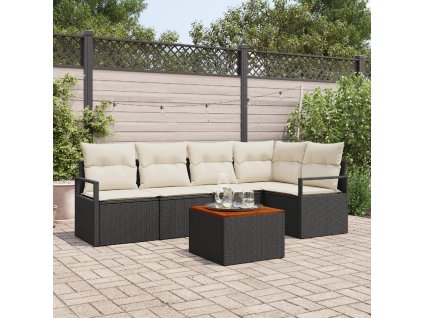 Sada zahradních pohovek s polštářem 6 pcs Černá Poly ratan