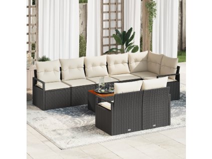 Sada zahradních pohovek s polštářem 9 pcs Černá Poly ratan