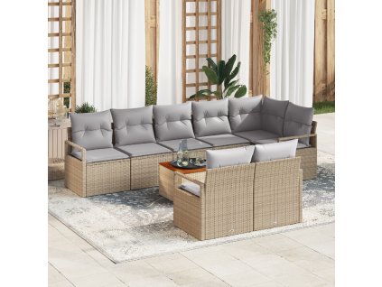 Sada zahradních pohovek s polštářem 9 pcs Béžová Poly ratan