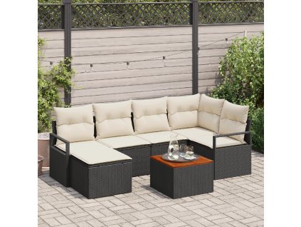 Sada zahradních pohovek s polštářem 7 pcs Černá Poly ratan