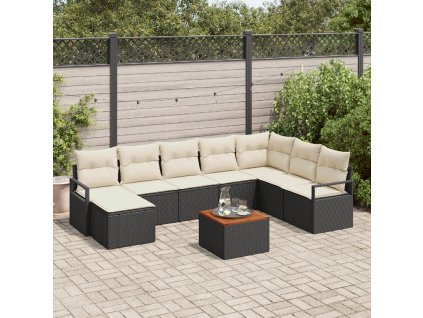Sada zahradních pohovek s polštářem 9 pcs Černá Poly ratan