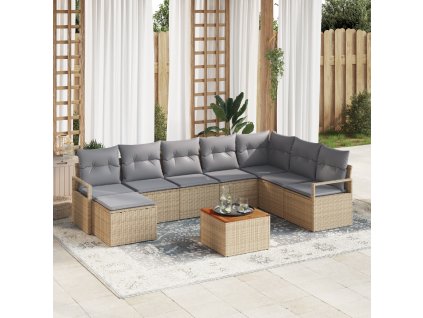 Sada zahradních pohovek s polštářem 9 pcs Béžová Poly ratan