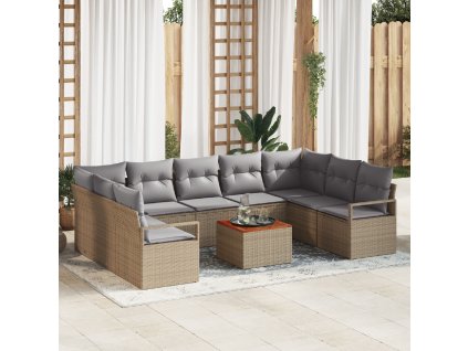 Sada zahradních pohovek s polštářem 10 pcs Béžová Poly ratan