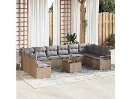 Sada zahradních pohovek s polštářem 11 pcs Béžová Poly ratan