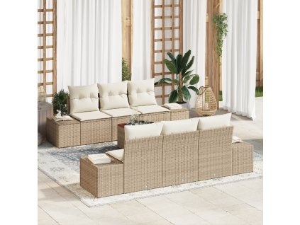 Sada zahradních pohovek s polštářem 7 pcs Béžová Poly ratan