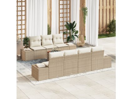 Sada zahradních pohovek s polštářem 8 pcs Béžová Poly ratan