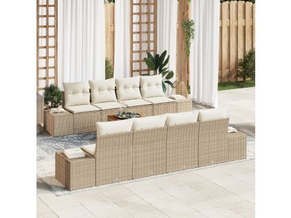 Sada zahradních pohovek s polštářem 9 pcs Béžová Poly ratan