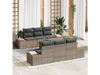 Sada zahradních pohovek s polštářem 7 pcs Šedá Poly ratan