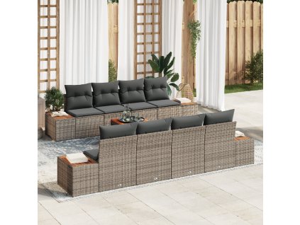 Sada zahradních pohovek s polštářem 9 pcs Šedá Poly ratan