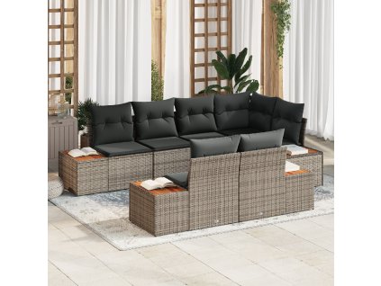 Sada zahradních pohovek s polštářem 7 pcs Šedá polyratan