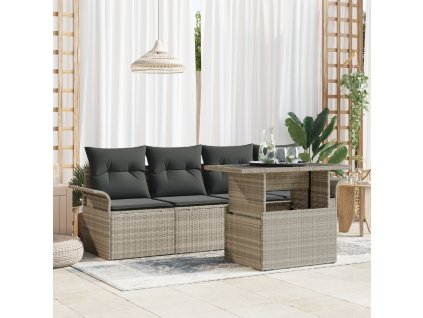 Sada zahradních pohovek s polštářem 5 pcs Světle šedá polyratan