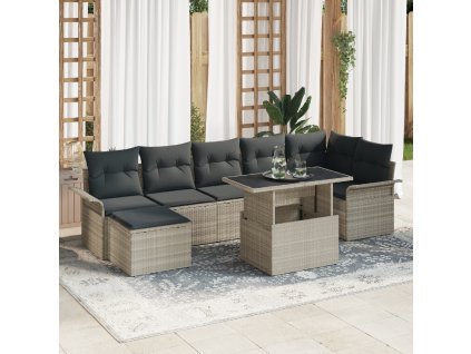 Sada zahradních pohovek 8 pcs Světle šedá Poly ratan