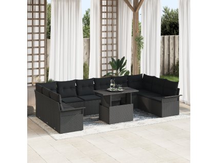 Sada zahradních pohovek s polštářem 11 pcs Černá Poly ratan