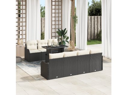 Sada zahradních pohovek s polštářem 8 pcs Černá Poly ratan