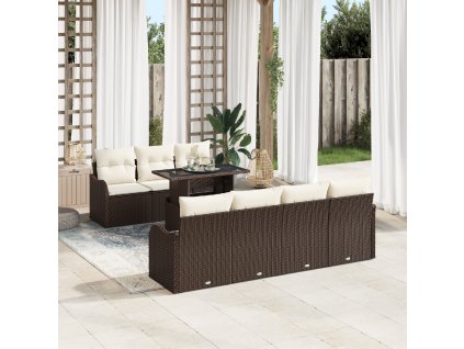 Sada zahradních pohovek s polštářem 8 pcs Hnědá Poly ratan