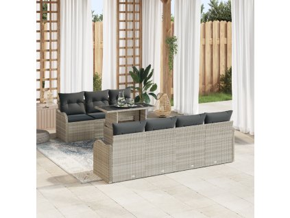 Sada zahradních pohovek 8 pcs Světle šedá Poly ratan