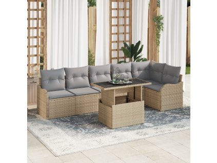 Set pohovek s polštářem 7 pcs Béžová Poly ratan