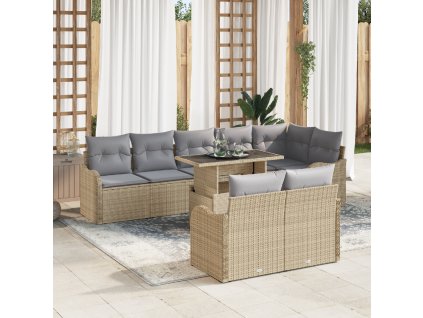 Sada zahradních pohovek s polštářem 9 pcs Béžová Poly ratan