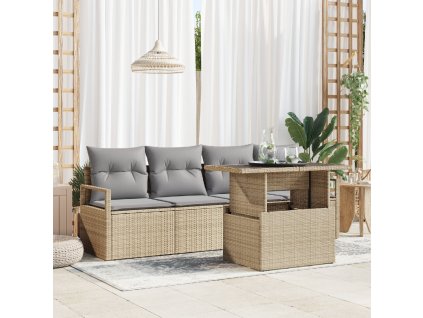 Set pohovek s polštářem 5 pcs Béžová polyratan