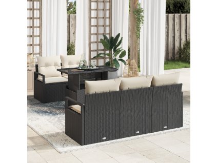 Sada zahradních pohovek s úložištěm 6 pcs Černá polyratan