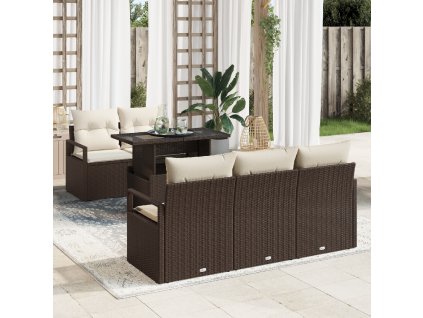 Sada zahradních pohovek 6 pcs Hnědá a krémová polyratan