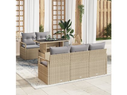 Set pohovek s polštářem 6 pcs béžová a světle šedá polyratan